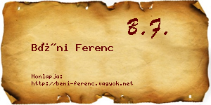 Béni Ferenc névjegykártya